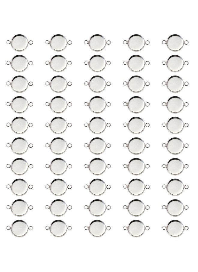 Shapenty - 50Pcs Stainless Steel Round Bezel Blank Links Pendant Tray Connectors With Double Loops For Earrings Bracelet Necklace Keychain Diy Craft Resin Glass Cabochon Jewelry Making Project (14Mm) - Image 1
