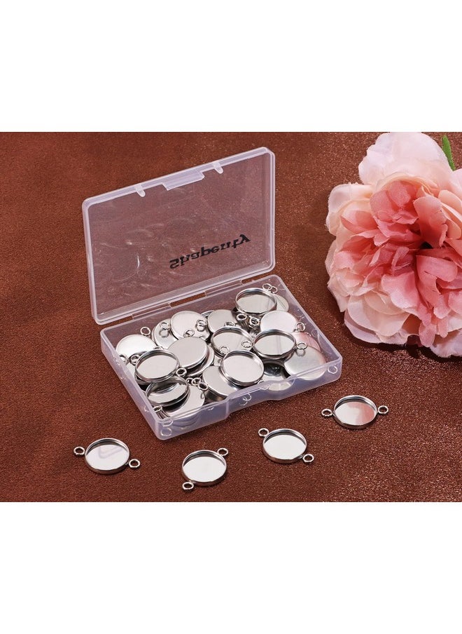 Shapenty - 50Pcs Stainless Steel Round Bezel Blank Links Pendant Tray Connectors With Double Loops For Earrings Bracelet Necklace Keychain Diy Craft Resin Glass Cabochon Jewelry Making Project (14Mm) - Image 1