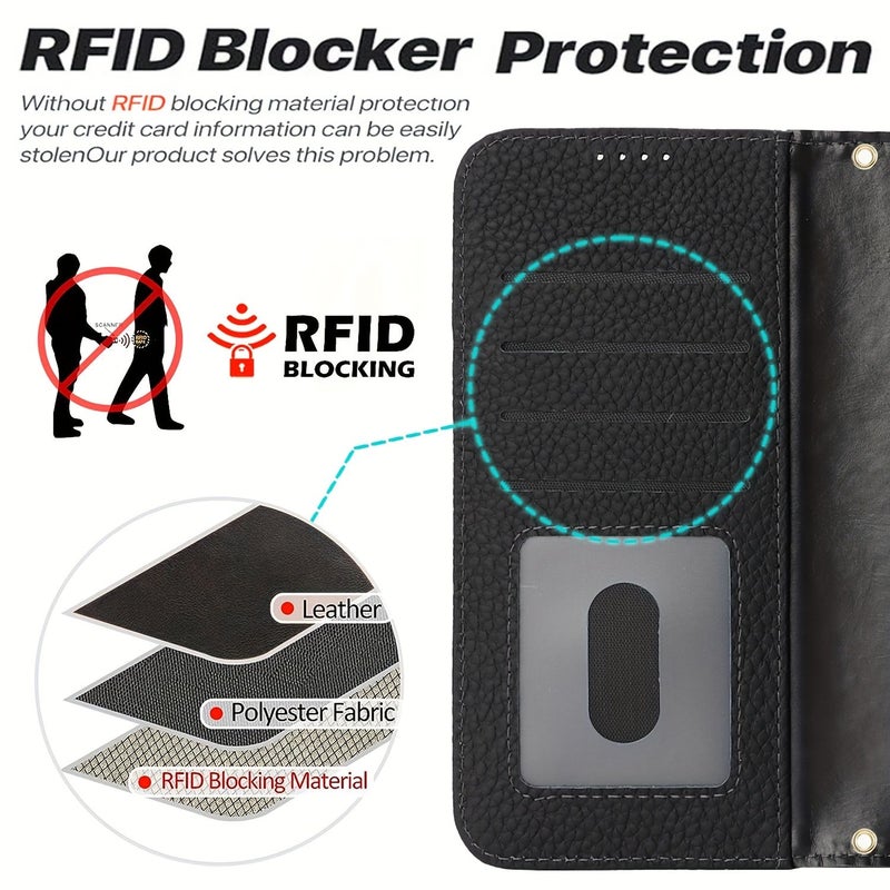 iPhone 17 Pro Max Yellow Genuine Leather Wallet Case RFID Blocking With Card Slots Magnetic Closure - Image 3