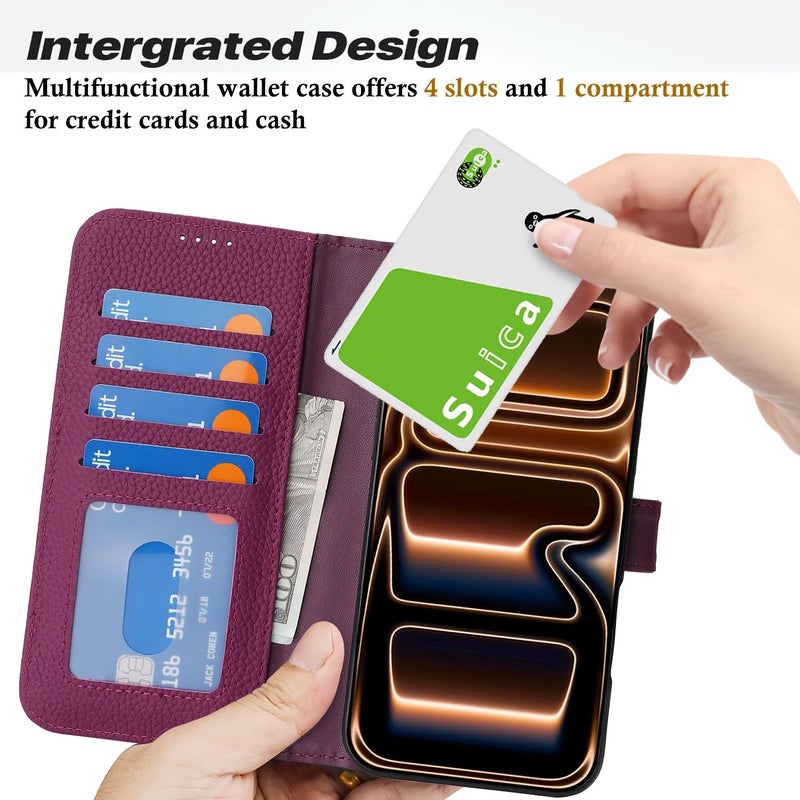 iPhone 17 Pro Max Yellow Genuine Leather Wallet Case RFID Blocking With Card Slots Magnetic Closure - Image 2