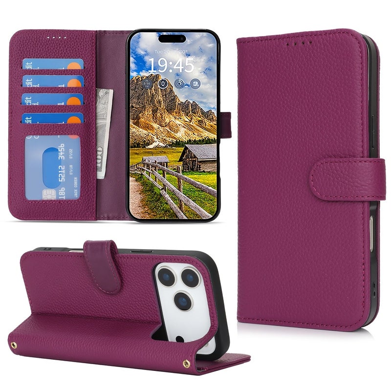 iPhone 17 Pro Max Yellow Genuine Leather Wallet Case RFID Blocking With Card Slots Magnetic Closure - Image 1