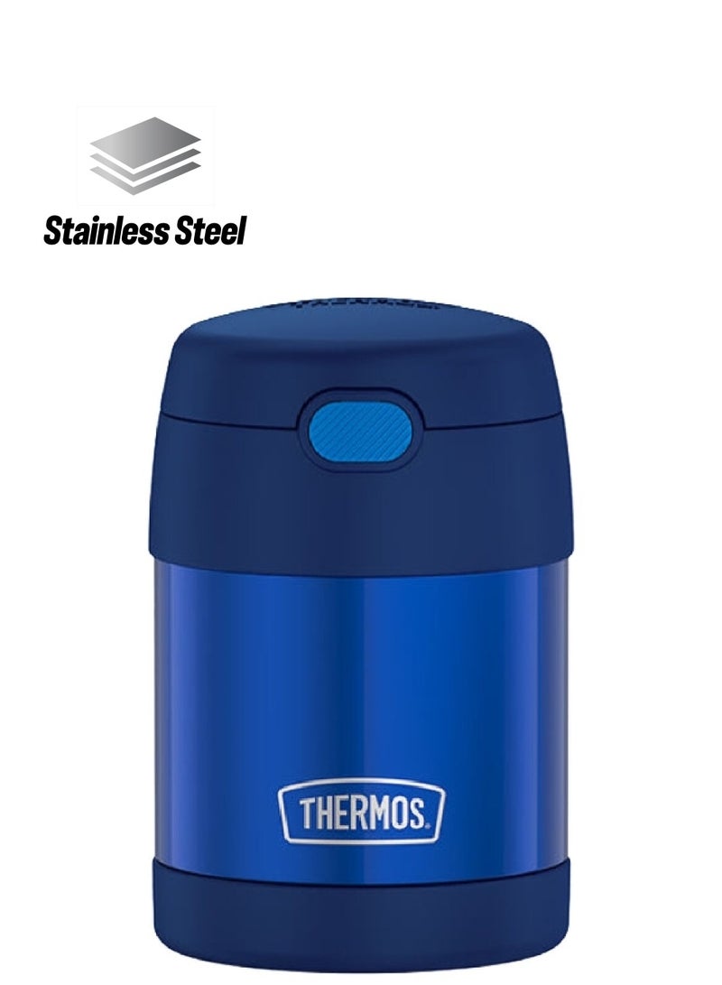 ترموس وعاء طعام من بتقنية العزل ومصنوع من الستانلس ستيل بلون ازرق غامق ومع ملعقة قابلة للطي سعة 10أونصة - Image 1