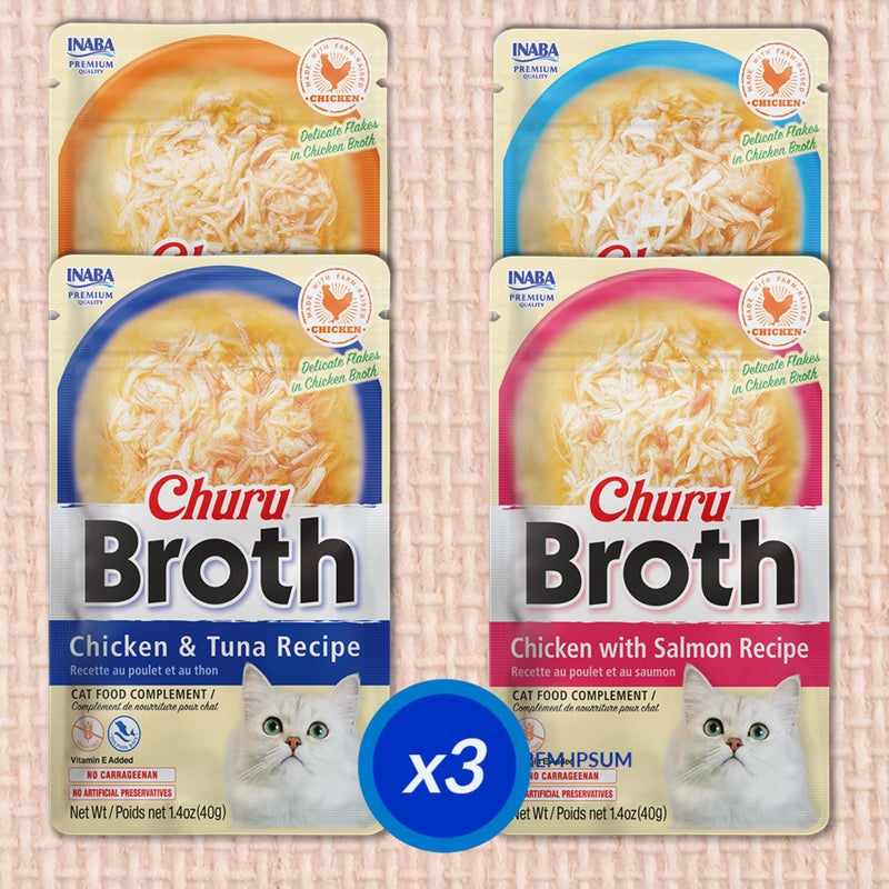 INABA Churu Broth for Cats, Side Dish Pouch, 1.4 Ounces per Pouch, 12 Pouches, Chicken & Seafood Variety - Image 3