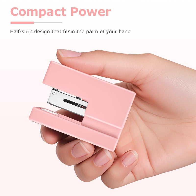 Yzkula Mini Stapler - Small Cute Desk Staplers - 25 Sheet Capacity with 830 Staples and Staple Remover, Desktop Stapler for Office, School, Home, Pink - Image 3