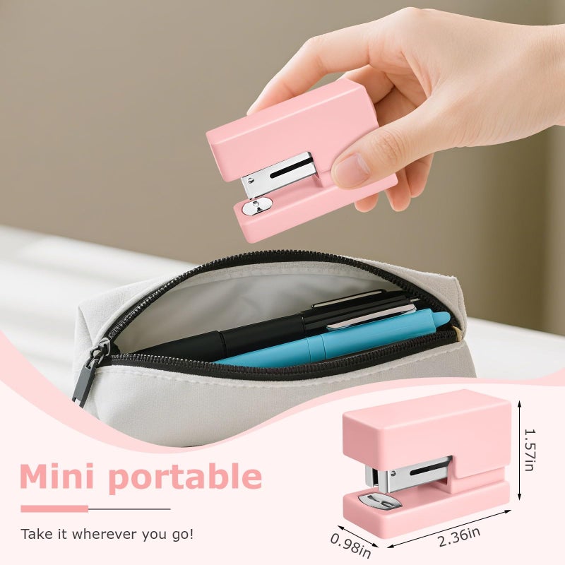 Yzkula Mini Stapler - Small Cute Desk Staplers - 25 Sheet Capacity with 830 Staples and Staple Remover, Desktop Stapler for Office, School, Home, Pink - Image 4