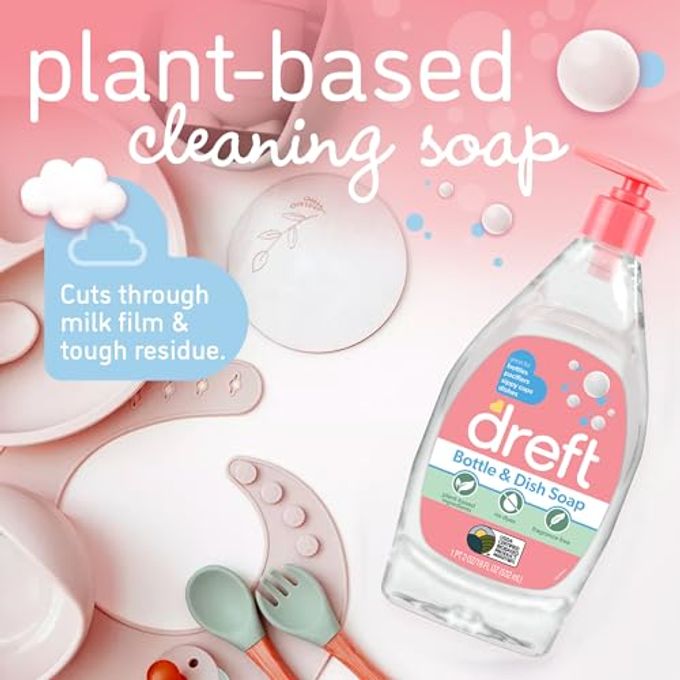 Dreft Bottle And Dish Soap | Made To Clean Baby Bottles, Sippy Cups, Pacifiers, Breast Pumps, & More | Gently Removes Milk Film & Odors | Plant Based, Fragrance Free Dish Soap | 18 Fl Oz (Pack Of 3) - Image 3