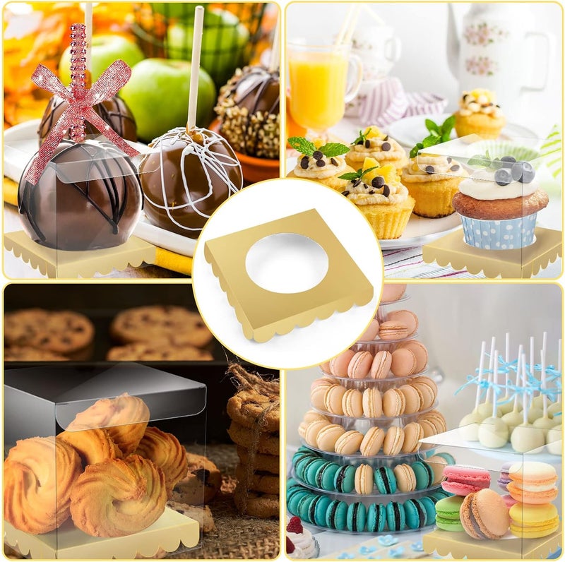 MGWOTH 50 PCS Candy Apple Box Base,Golden Cardboard Taffy Apple Inserts, Square Caramel Apple Wraps Tray, Clearly DIY candy apple Holder, Cake Pop Chocolate Circle Tray for Wedding Party Festival - Image 4
