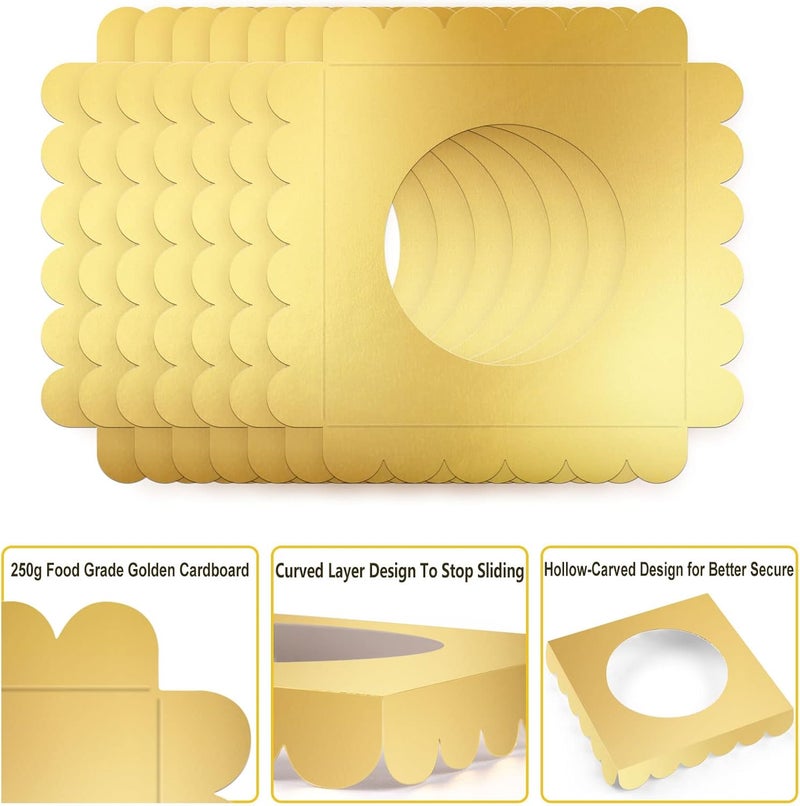 MGWOTH 50 PCS Candy Apple Box Base,Golden Cardboard Taffy Apple Inserts, Square Caramel Apple Wraps Tray, Clearly DIY candy apple Holder, Cake Pop Chocolate Circle Tray for Wedding Party Festival - Image 3