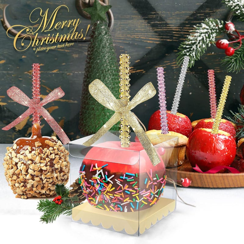MGWOTH 50 PCS Candy Apple Box Base,Golden Cardboard Taffy Apple Inserts, Square Caramel Apple Wraps Tray, Clearly DIY candy apple Holder, Cake Pop Chocolate Circle Tray for Wedding Party Festival - Image 5