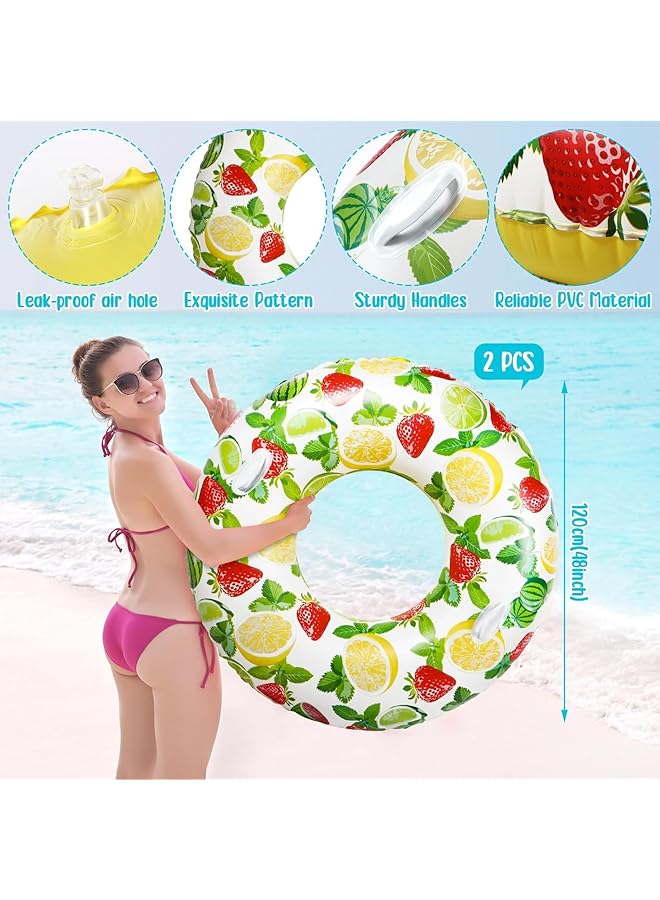 KASTWAVE 2 Pack Large Inflatable Pool Tubes With Handles 47 Inch Inflatable Pool Floats Swimming Pool Tubes For Adults Teens Pool Floaties Adult Size For Summer Pool Lounger Beach Party Supplies - Image 3