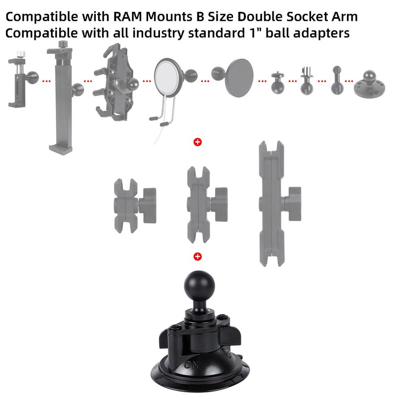 Leenconghui Suction Cup Base Mount with 25mm/1" Ball,Compatible with RAM Mounts and Other B Size Double Ball Socket Arm - Image 4