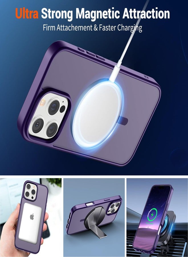 استلق جراب SUPFINE المغناطيسي لهاتف iPhone 16 Pro Max (متوافق مع MagSafe) (حماية فائقة ضد السقوط بمعايير عسكرية) جراب نحيف شفاف غير لامع مقاوم للصدمات ومضاد لبصمات الأصابع، لون بنفسجي داكن - Image 5