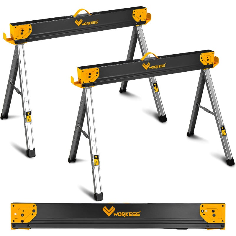 WORKESS WORKESS Saw Horses 2 Pack Folding Heavy Duty Sawhorse Table 2600 Lbs Load Capacity with 2x4 Support Legs Portable Folding and Fast Open Legs and Easy Grip Handle for Woodworking 