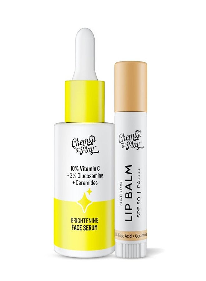Chemist At Play Natural Lip Balm & 10% Vitamin C Face Serum Combo | Repairs Chapped Lips, Brightens Dark Lips | SPF 50 PA++++ | Fades Dark Spots & Hyperpigmentation | For Men & Women | 4.5g & 10ml - Image 1