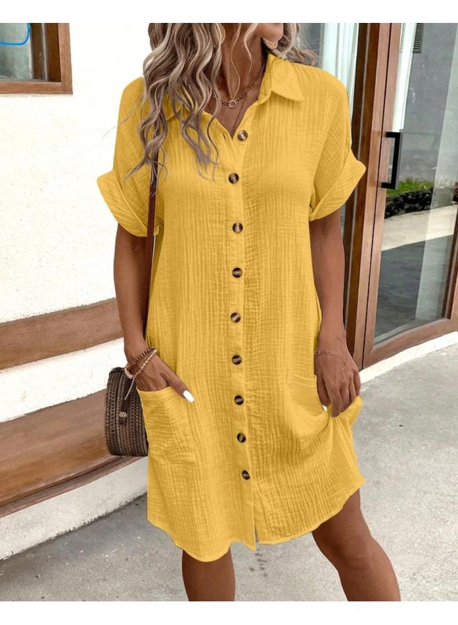 Explosions Summer Simple V-neck Button Dress Women's Clothing 