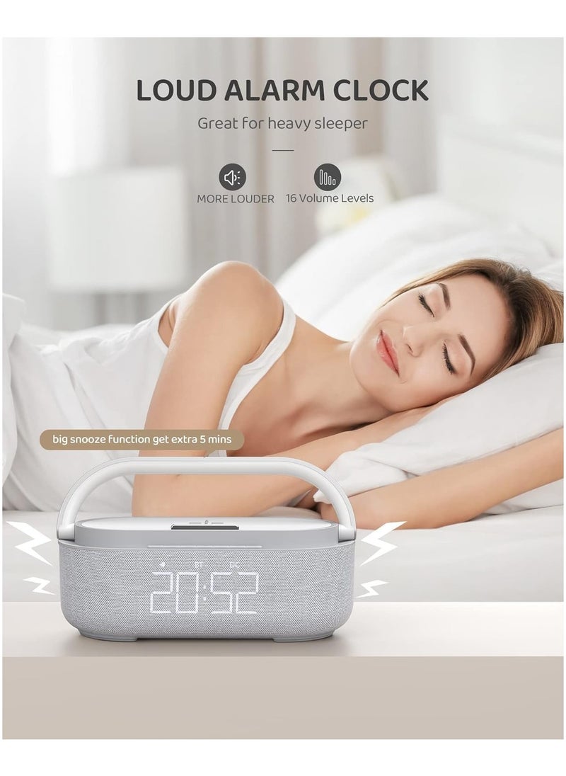 AMBERJACK - AMBERJACK Digital Alarm Clock Radio with Wireless Charger & Bluetooth Speaker - All-in-One Bedside Clock with FM Radio, LED Night Light for Bedroom, Home Office, Nightstand (20W Fast Charging) - Image 1