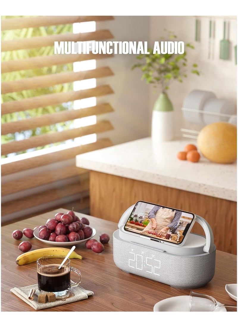 AMBERJACK - AMBERJACK Digital Alarm Clock Radio with Wireless Charger & Bluetooth Speaker - All-in-One Bedside Clock with FM Radio, LED Night Light for Bedroom, Home Office, Nightstand (20W Fast Charging) - Image 1