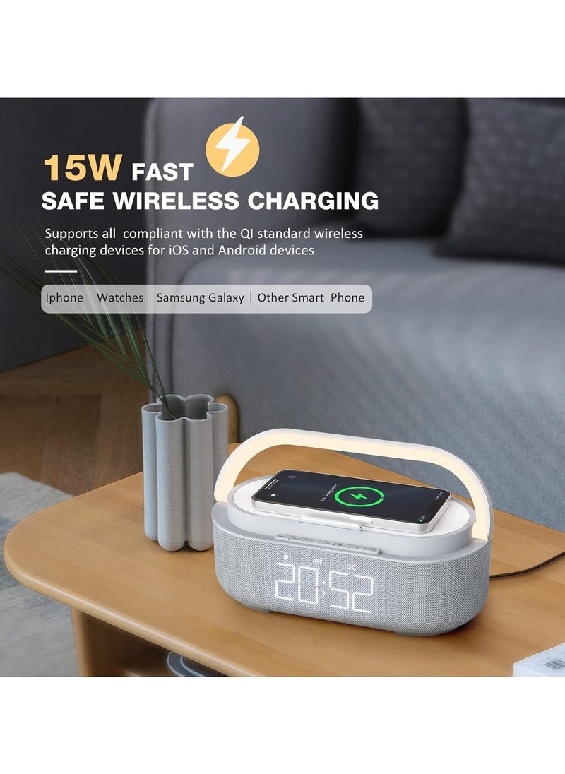 AMBERJACK - AMBERJACK Digital Alarm Clock Radio with Wireless Charger & Bluetooth Speaker - All-in-One Bedside Clock with FM Radio, LED Night Light for Bedroom, Home Office, Nightstand (20W Fast Charging) - Image 1
