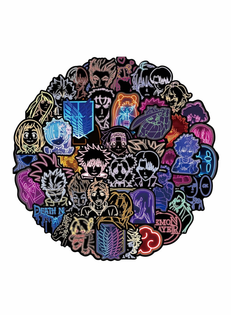 SYOSI Anime Mixed Neon Stickers, 50pcs Waterproof Vinyl Decals Neon Light Laptop Stickers - Image 1