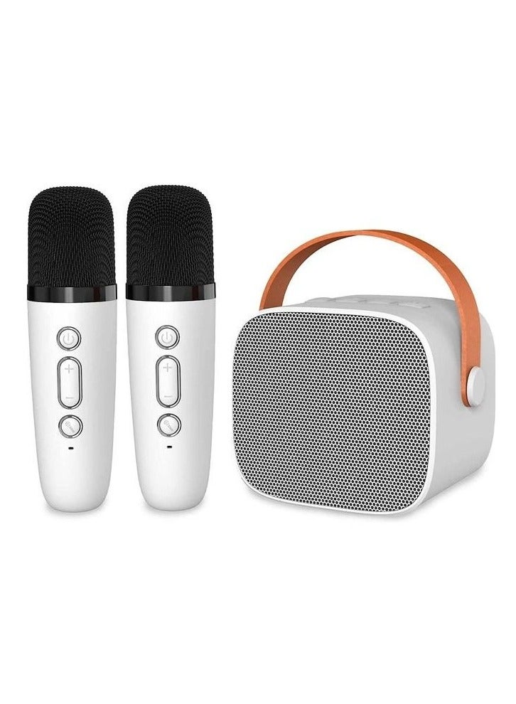 Arabest Mini Karaoke Machine with 2 Wireless Microphones, Karaoke Machine for Adults and Kids with Wireless Microphones PA Speaker System for Family Party Singing (Karaoke Machine with 2 Microphones, White) - Image 1