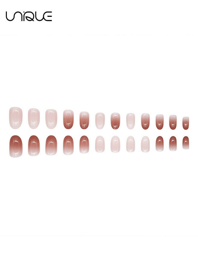 Unique 24 Pcs Fake Nails, Press Nails - Short Ballet Nails - White Bean Paste Manicure - Gradient Manicure - Fake Nail Patch - Image 4