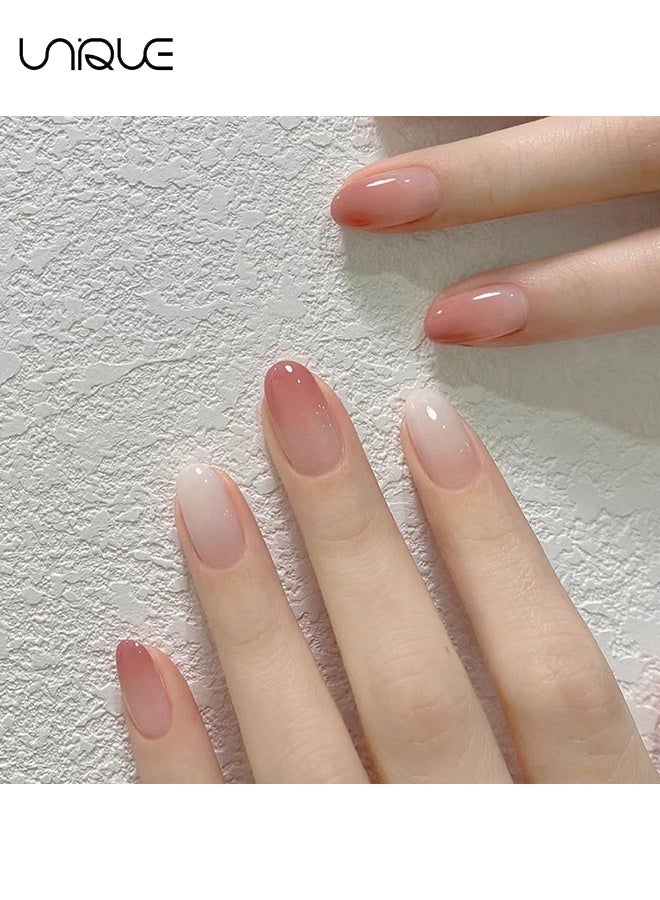 Unique 24 Pcs Fake Nails, Press Nails - Short Ballet Nails - White Bean Paste Manicure - Gradient Manicure - Fake Nail Patch - Image 3