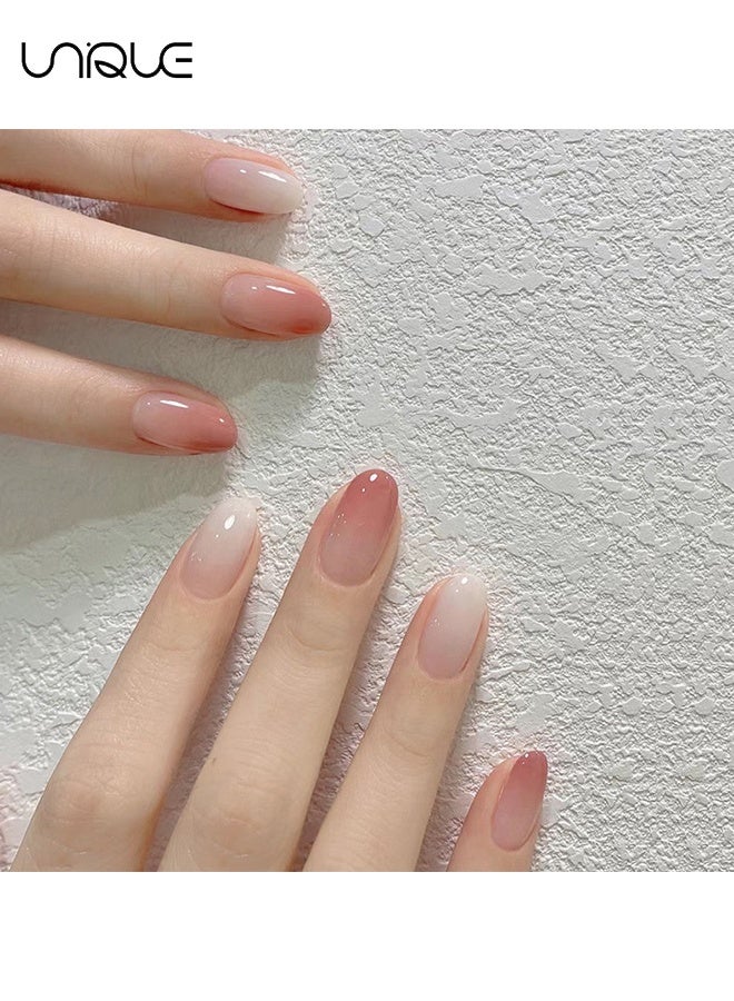 Unique 24 Pcs Fake Nails, Press Nails - Short Ballet Nails - White Bean Paste Manicure - Gradient Manicure - Fake Nail Patch - Image 2