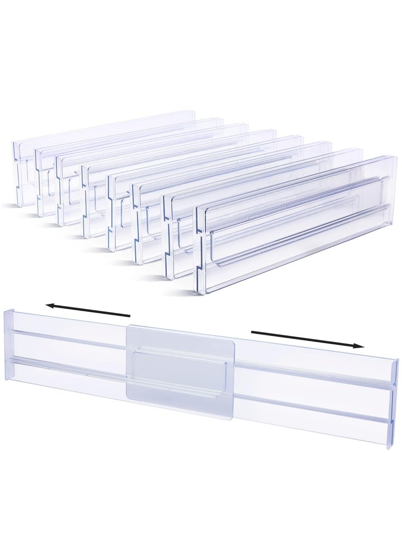 JOGAMS 8Pcs Drawer Dividers Organizers Adjustable 3.2 Inch High Expandable from 12.2 to 21.4 Inch Kitchen Utensils Organizer Clear Plastic Drawer Separators for Clothing Installed by Double Sided Tape  - Image 1