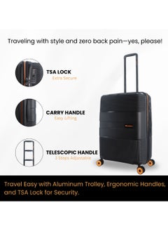 Discovery Discovery Trails Check-In Medium PP Hardside Luggage Black, Durable Expandable Unbreakable Double Zip Lightweight Travel Bag 4 Double Wheel TSA Lock 26 Inch Suitcase Trolley Bag.  - Image 5
