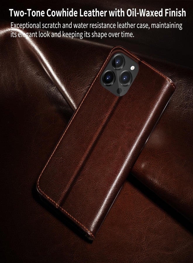 Belemay Wallet Case Compatible with iPhone 16 Pro Max, Durable Genuine Leather, RFID Card Holder, TPU Shockproof Case Kickstand Drop Protection 6.9 inch, Brown - Image 2