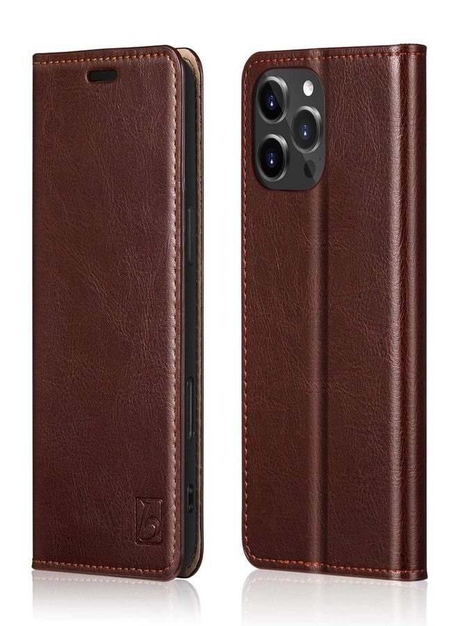 Belemay Wallet Case Compatible with iPhone 16 Pro Max, Durable Genuine Leather, RFID Card Holder, TPU Shockproof Case Kickstand Drop Protection 6.9 inch, Brown - Image 1