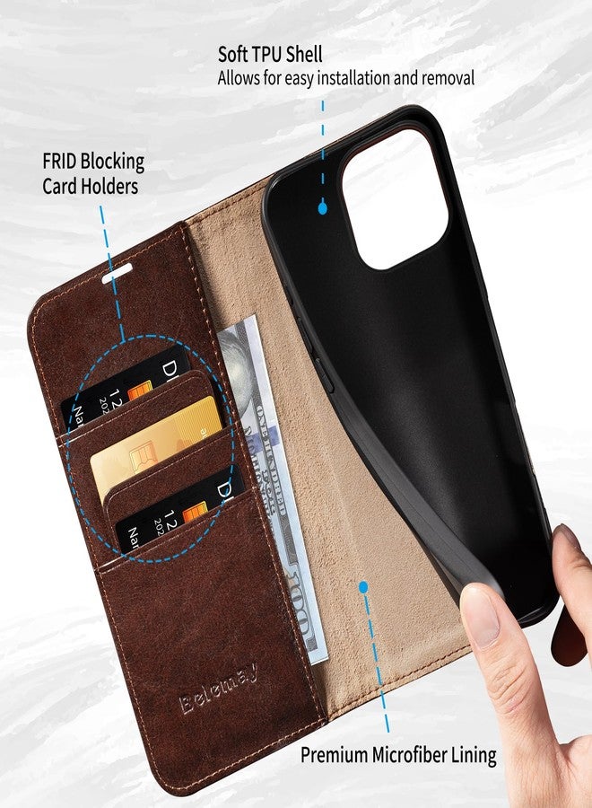 Belemay Wallet Case Compatible with iPhone 16 Pro Max, Durable Genuine Leather, RFID Card Holder, TPU Shockproof Case Kickstand Drop Protection 6.9 inch, Brown - Image 5