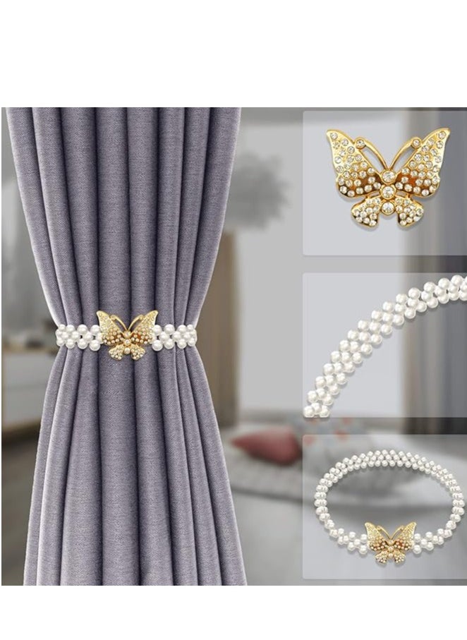 Generic Crystal Pearl Curtain Tiebacks – Spring Design Holdbacks for Thin or Thick Drapes | Modern Decorative Hooks & Bows for Window Curtains (No Drilling Required)  - Image 2