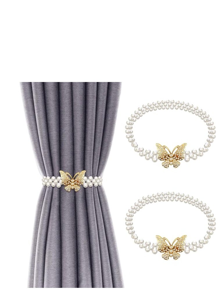 Generic Crystal Pearl Curtain Tiebacks – Spring Design Holdbacks for Thin or Thick Drapes | Modern Decorative Hooks & Bows for Window Curtains (No Drilling Required)  - Image 1