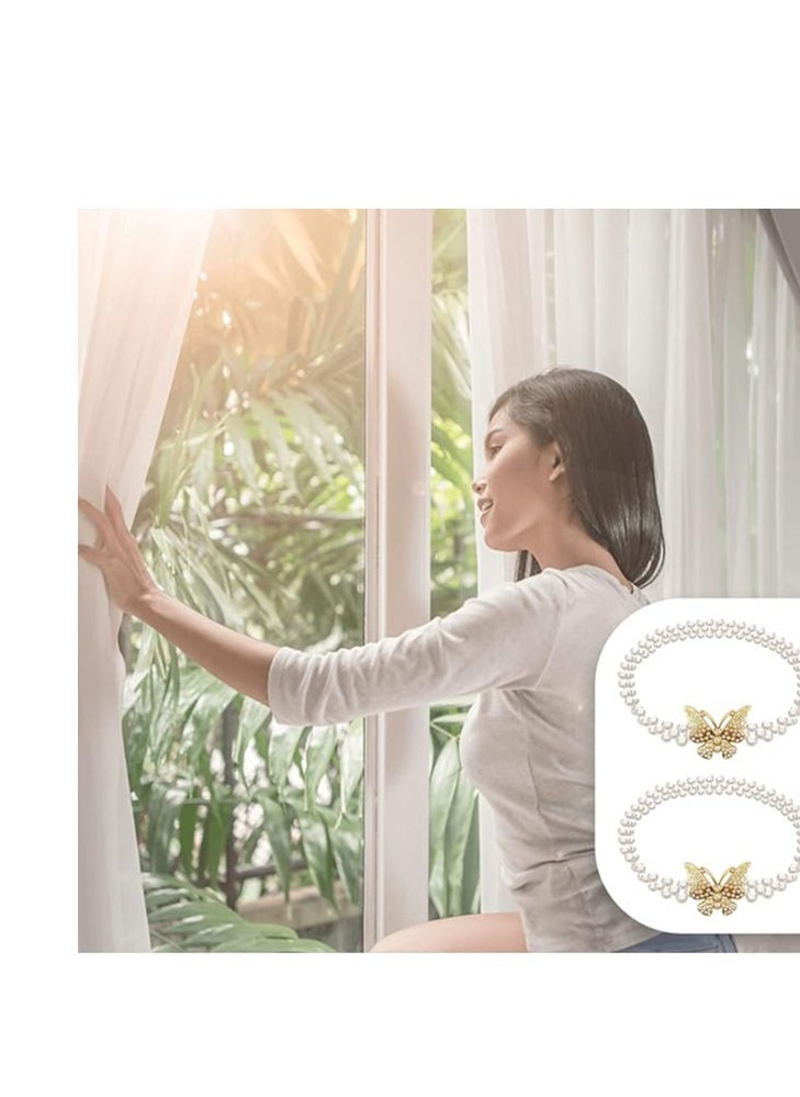 Generic Crystal Pearl Curtain Tiebacks – Spring Design Holdbacks for Thin or Thick Drapes | Modern Decorative Hooks & Bows for Window Curtains (No Drilling Required)  - Image 3