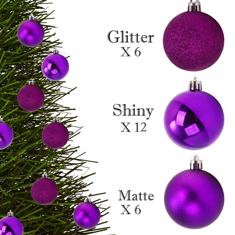 Emopeak 24Pcs Christmas Balls Ornaments For Xmas Tree - Shatterproof Hanging Balls For Holiday Wedding Party Decoration (Purple  1.2""-3.1Cm) - Image 3