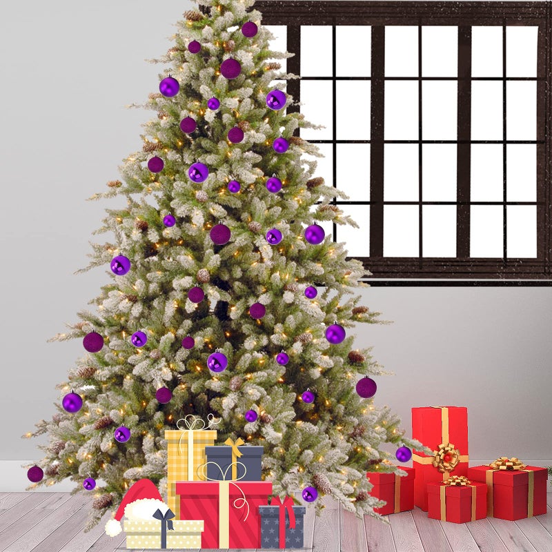 Emopeak 24Pcs Christmas Balls Ornaments For Xmas Tree - Shatterproof Hanging Balls For Holiday Wedding Party Decoration (Purple  1.2""-3.1Cm) - Image 2