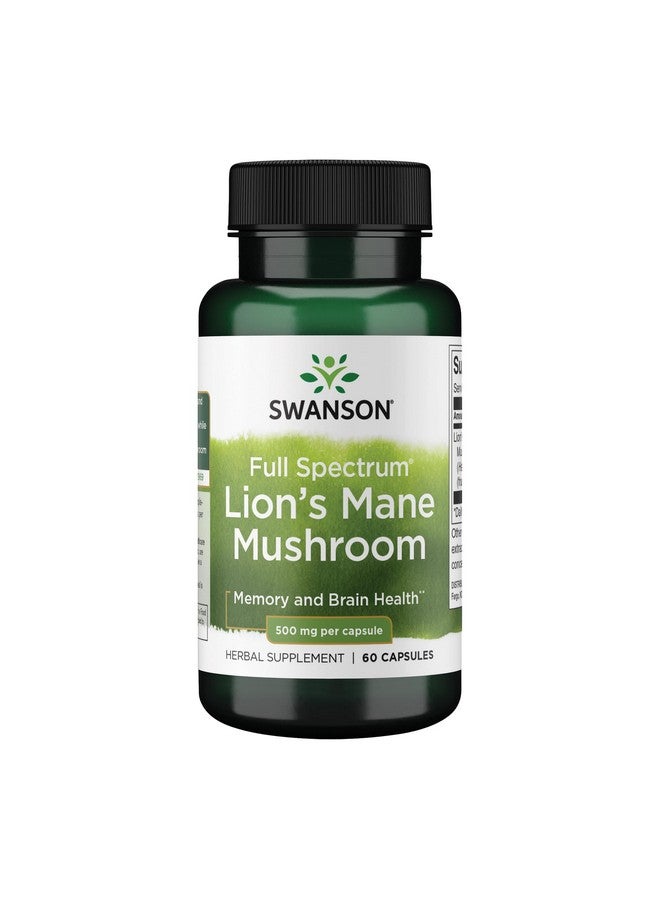 Swanson Premium Swanson Full Spectrum Lion's Mane Mushroom (SW1096, 500 Mg) - 60 Caps - Image 1