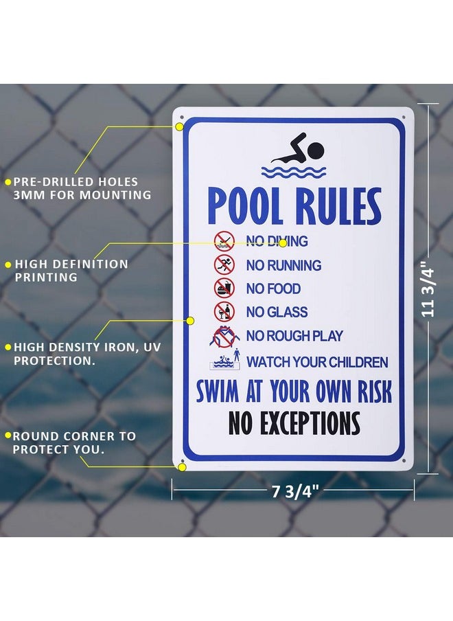 HANTAJANSS HANTAJANSS Pool Rules Sign, No Diving No Running No Food No Glass No Rough Play Pool Sign, Easy Mounting Safety Tin Signs for Swimming Pool, 8 x 12 Inches  - Image 3