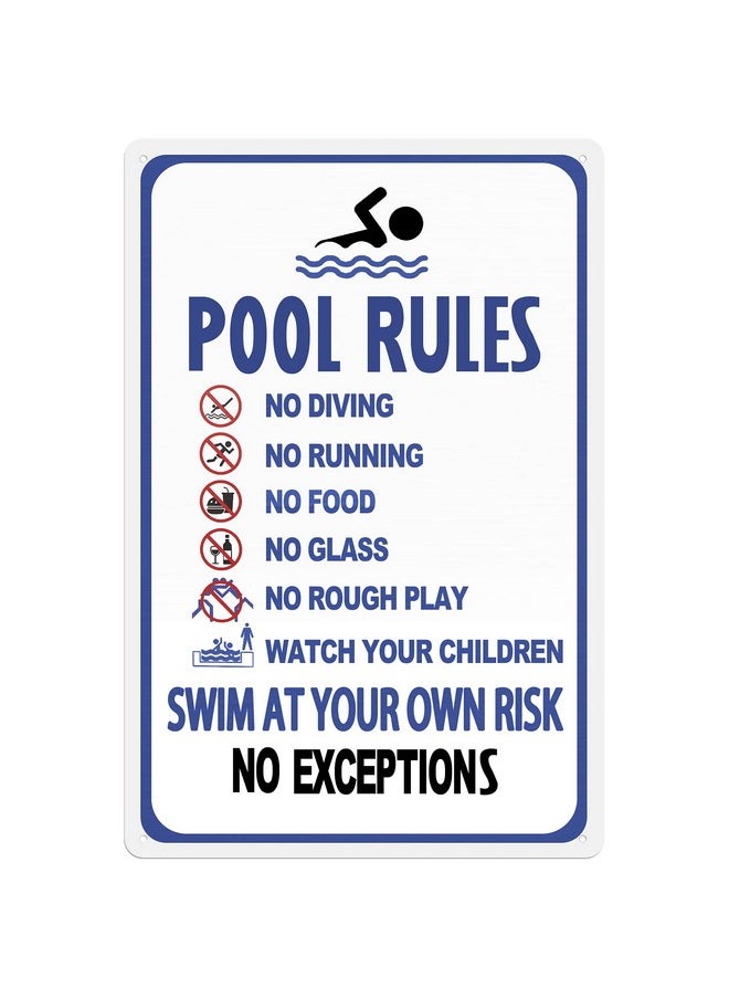 HANTAJANSS HANTAJANSS Pool Rules Sign, No Diving No Running No Food No Glass No Rough Play Pool Sign, Easy Mounting Safety Tin Signs for Swimming Pool, 8 x 12 Inches  - Image 1