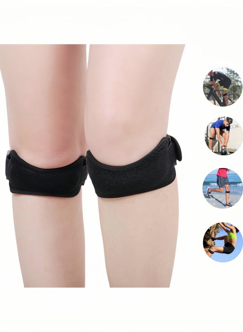 عبوتان من دعامة الركبة لتخفيف الألم ودعم الرضفة مع حزام تثبيت الرضفة القابل للتعديل لركبة القافز، والتهاب الأوتار، والجري، وكرة السلة، والمشي لمسافات طويلة، والكرة الطائرة، والقرفصاء، والتنس، وما إلى ذلك (أسود)