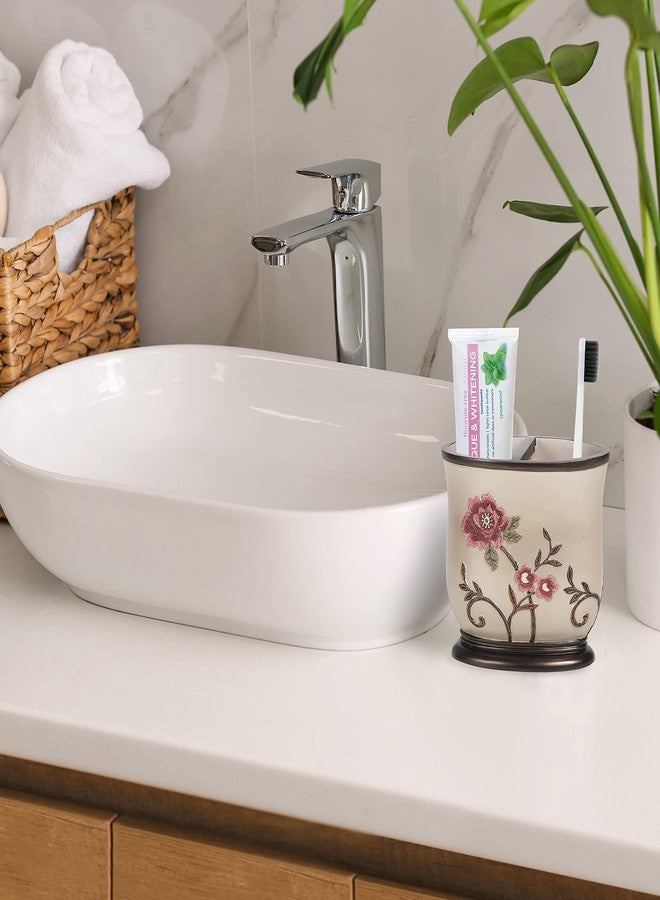 Popular Bath Toothbrush Holder, Larrisa Collection, Rose Design , Brown - Image 2