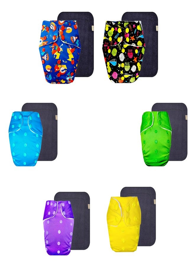 Dumbledo Premium Cloth Diaper with Black Insert (Pack of 6) | Hypoallergenic | Reusable & Washable | Quick Dry | Everyday Diapering Essential | 3 Months - 3 Years | Unisex Baby - Image 1