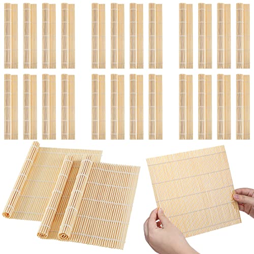 Hoolerry 24 Pcs Sushi Mat Bulk Bamboo Sushi Making Roller Non Stick Square Rolling Mat for Home Party Supplies, 9.5" x 9.5" - Image 1