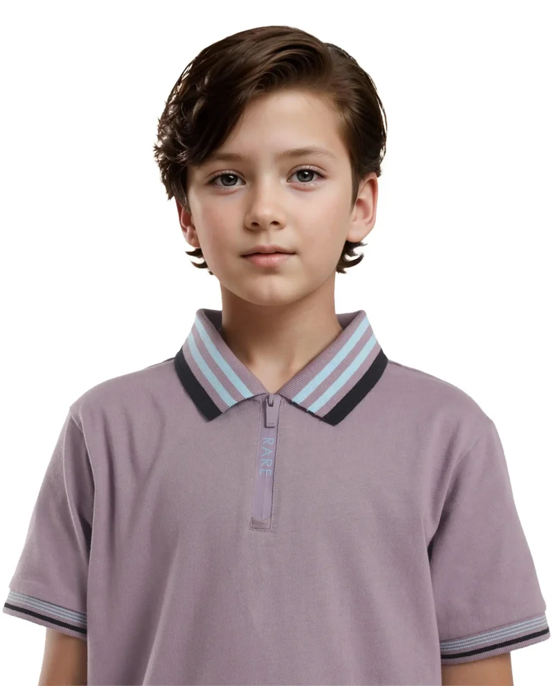 Rare Ones Rare Ones Kids Zyto Purple Cotton Half Sleeves Contrasting Regular Collar Zipper Closure Solid Polo