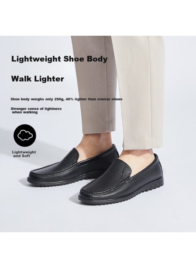 Connell Connei Men's Leather Shoes Daily Casual Comfortable Slip-on Business Casual Shoes Lightweight Shallow Mouth One-step Men's Shoes Black Size 43 - Image 2