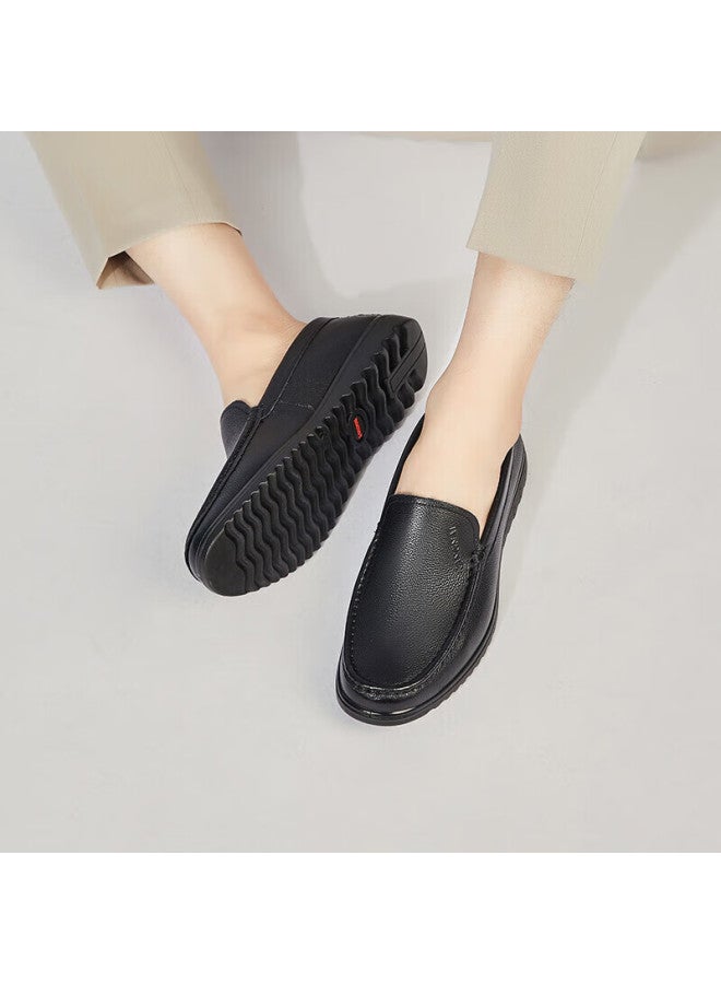 Connell Connei Men's Leather Shoes Daily Casual Comfortable Slip-on Business Casual Shoes Lightweight Shallow Mouth One-step Men's Shoes Black Size 43 - Image 1
