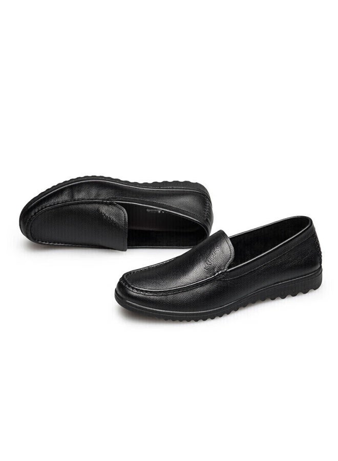 Connell Connei Men's Leather Shoes Daily Casual Comfortable Slip-on Business Casual Shoes Lightweight Shallow Mouth One-step Men's Shoes Black Size 43 - Image 5