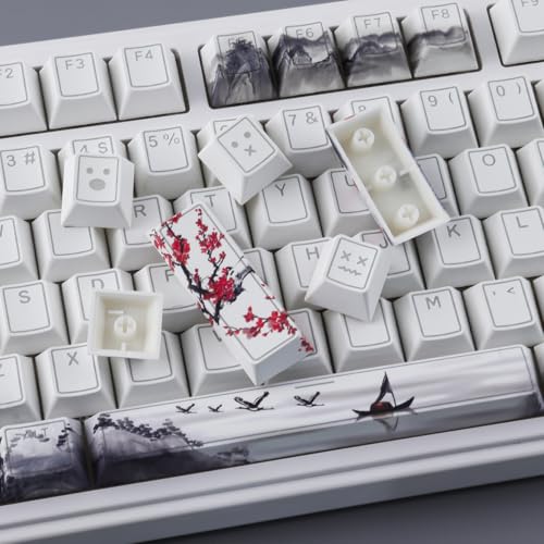 Hyekit PBT Keycaps - Shine Through Keycaps, Dye Sub & Double Shot, 142 Keys Cherry Profile Backlit Key caps for 60 65 75 100 Percent Mechanical Magnetic Keyboard (Plum Blossom) - Image 3
