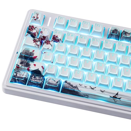 Hyekit PBT Keycaps - Shine Through Keycaps, Dye Sub & Double Shot, 142 Keys Cherry Profile Backlit Key caps for 60 65 75 100 Percent Mechanical Magnetic Keyboard (Plum Blossom) - Image 1